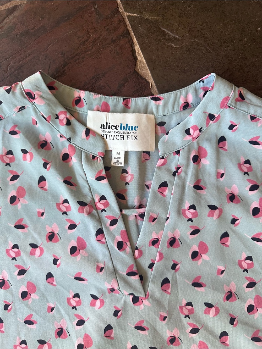 Alice Blue Light Blue Patterned V-Neck Blouse- M